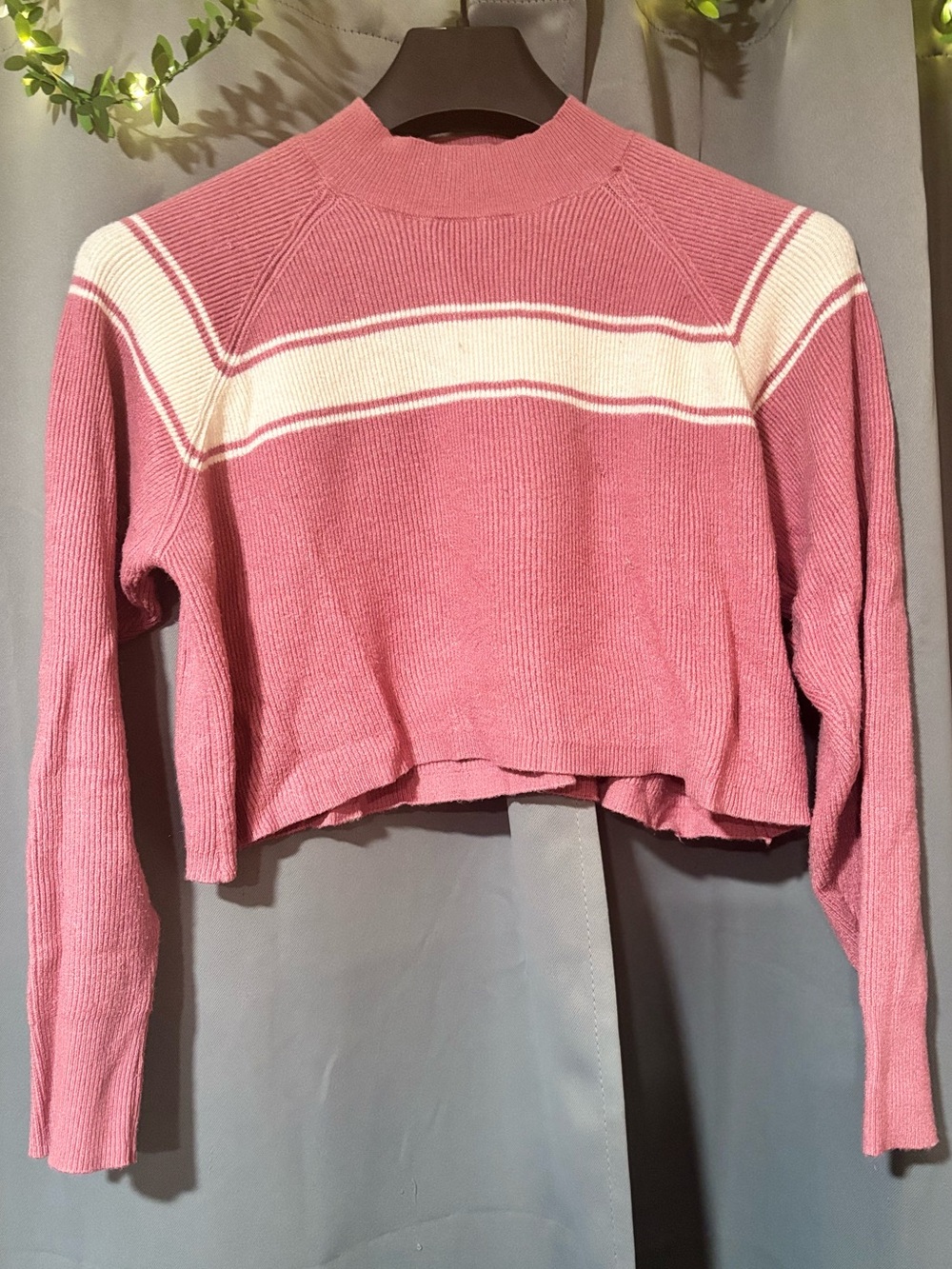 PacSun Cropped Pink and White Heavy Long Sleeve